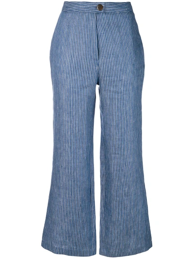 Shop Mara Hoffman Striped Cropped Trousers In Blue