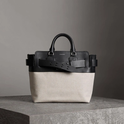 Shop Burberry The Medium Canvas And Leather Belt Bag In Black/stone