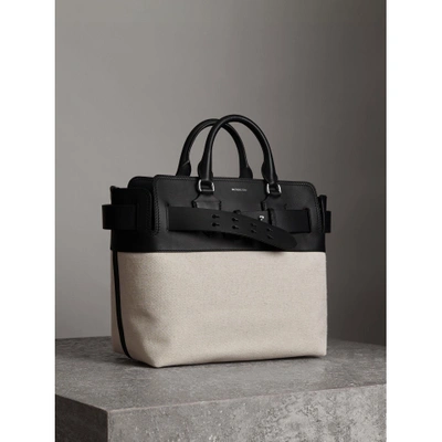 Shop Burberry The Medium Canvas And Leather Belt Bag In Black/stone