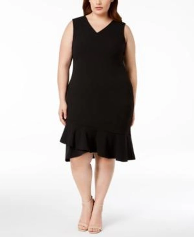 Shop Calvin Klein Plus Size Ruffle-hem Sheath Dress In Black