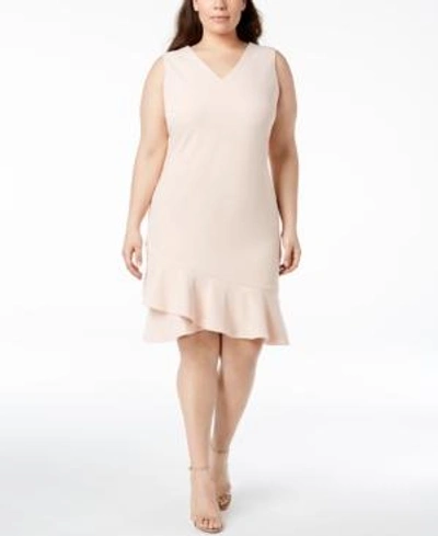Shop Calvin Klein Plus Size Ruffle-hem Sheath Dress In Blush
