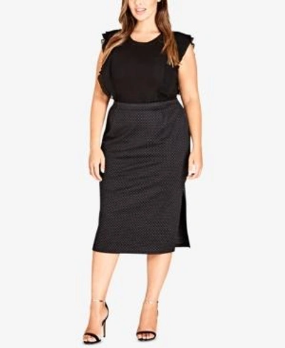 Shop City Chic Trendy Plus Size Polka-dot Bodycon Skirt In Pin Spot