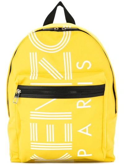 Shop Kenzo Logo Zipped Backpack - Yellow
