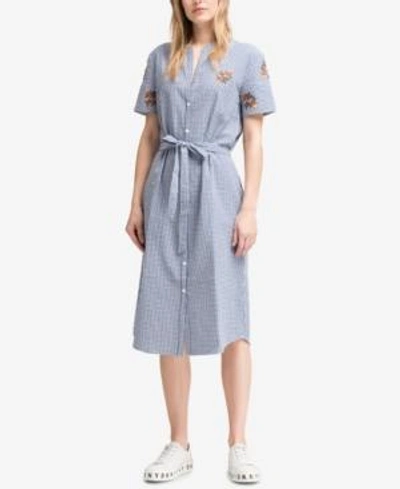 Shop Dkny Cotton Embroidered Shirtdress, Created For Macy's In Indigo/white