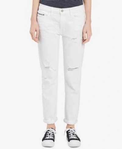 Shop Calvin Klein Jeans Est.1978 Ripped Slim Boyfriend Jeans In Great White Destruction