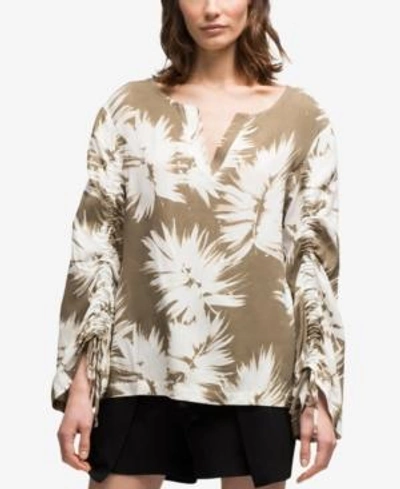 Shop Dkny Ruched-sleeve Top, Created For Macy's In Military Green