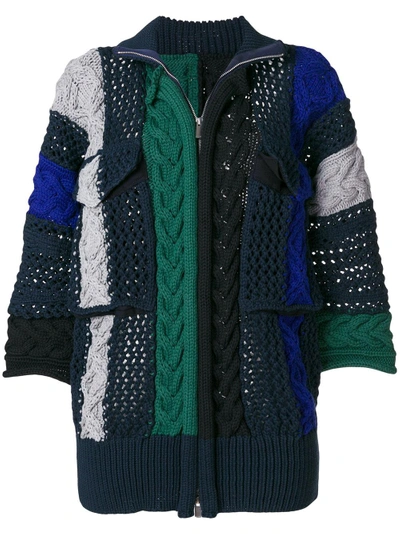 Shop Sacai Colour-block Zipped Cardi-coat