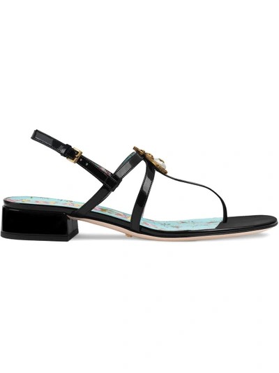 Shop Gucci Patent Leather Sandal With Bee - Black