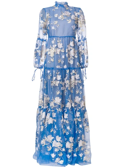 Shop Erdem Cassandra Embroidered Gown In Blue