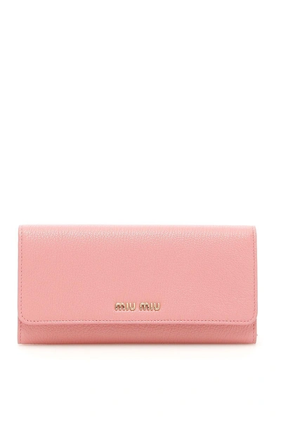 Shop Miu Miu Madras Flap Wallet In Rosa Mughettorosa