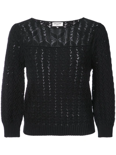 Shop Saint Laurent Crochet Slash Neck Sweater