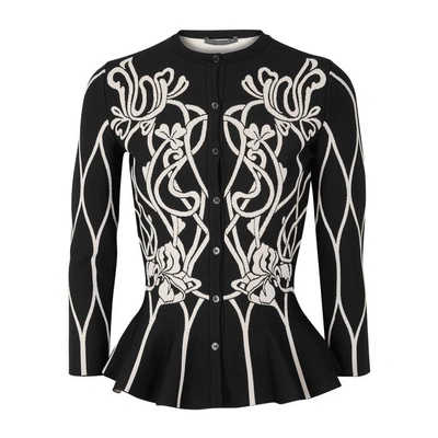 Shop Alexander Mcqueen Art Nouveau Jacquard-knit Cardigan In Black