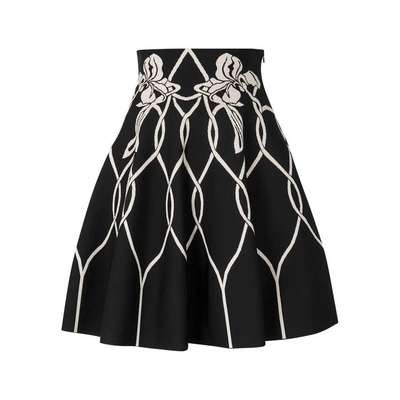 Shop Alexander Mcqueen Art Nouveau Jacquard-knit Skirt In Black