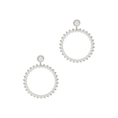 Shop Fallon Pearl Drama Hoop Earrings In Silver