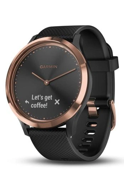 Shop Garmin Vivomove Hr Sport Hybrid Smart Watch In Black/ Black/ Rose Gold