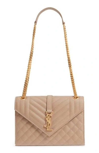 Shop Saint Laurent Medium Envelope Calfskin Shoulder Bag In Light Taupe/ Light Taupe