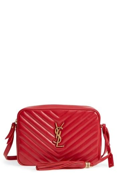 Shop Saint Laurent Medium Lou Calfskin Leather Camera Bag In Rouge Eros