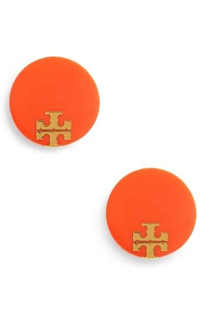 Shop Tory Burch Enamel Logo Stud Earrings In Sweet Tangerine