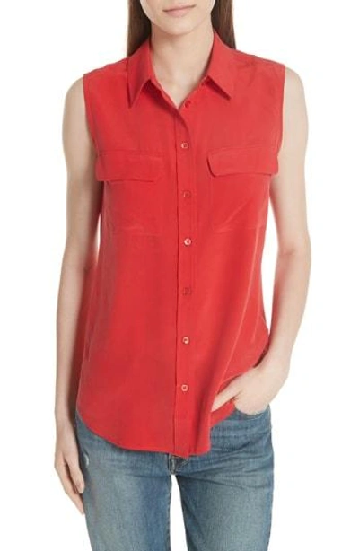 Shop Equipment 'slim Signature' Sleeveless Silk Shirt In Ribbon Red