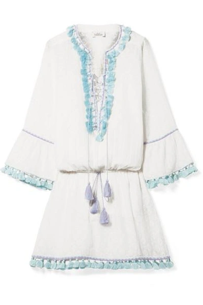 Shop Talitha Ria Tasseled Embroidered Cotton And Silk-blend Mini Dress In White