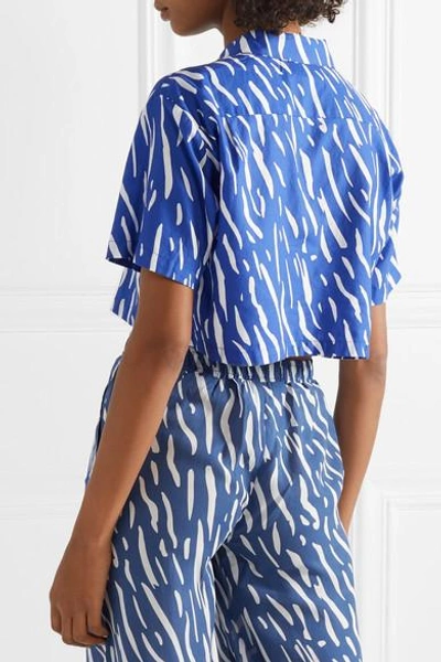 Shop Double Rainbouu Cropped Printed Cotton-voile Shirt In Blue