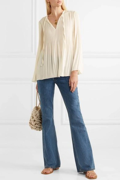 Shop Elizabeth And James Jade Pleated Crepe De Chine Blouse In White