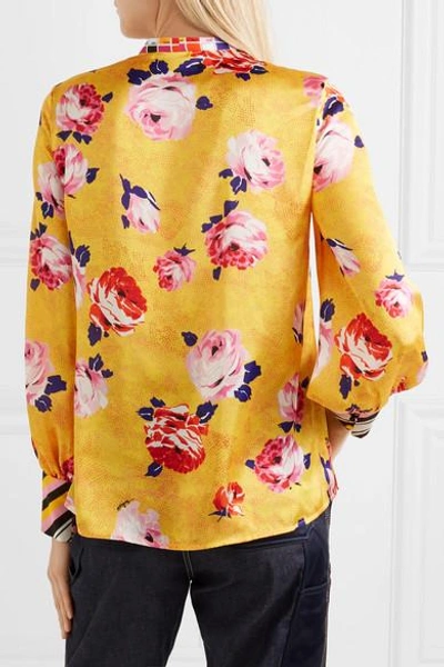 Shop Msgm Floral-print Satin Blouse In Yellow