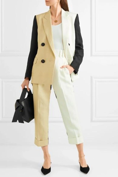 Shop Petar Petrov Color-block Linen-blend Blazer In Beige