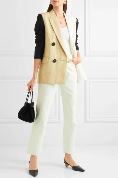 Shop Petar Petrov Color-block Linen-blend Blazer In Beige