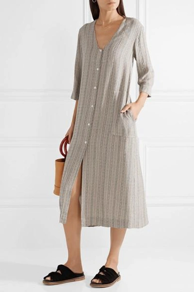 Shop Raquel Allegra Striped Metallic Woven Dress In Gray