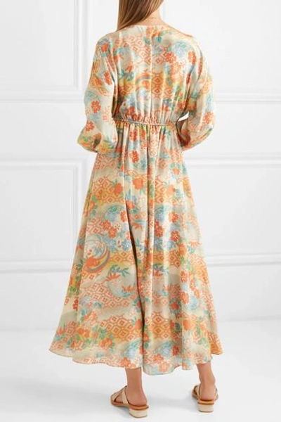 Shop Elizabeth And James Norma Printed Silk Maxi Dress In Marigold