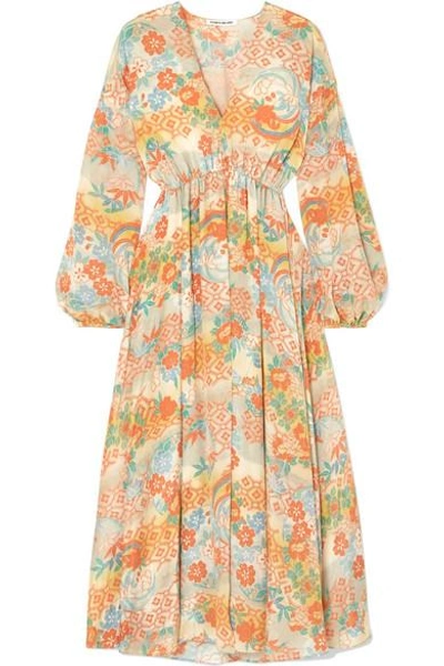 Shop Elizabeth And James Norma Printed Silk Maxi Dress In Marigold