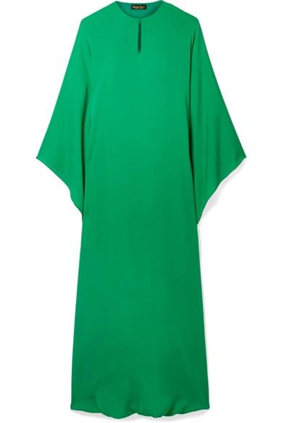 Shop Reem Acra Draped Silk-georgette Midi Dress In Emerald