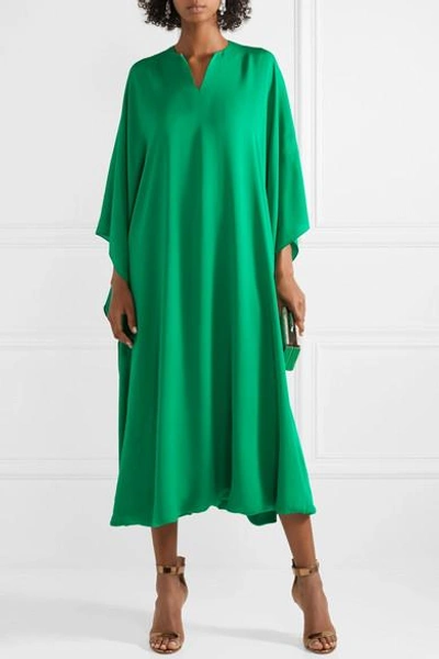 Shop Reem Acra Draped Silk-georgette Midi Dress In Emerald