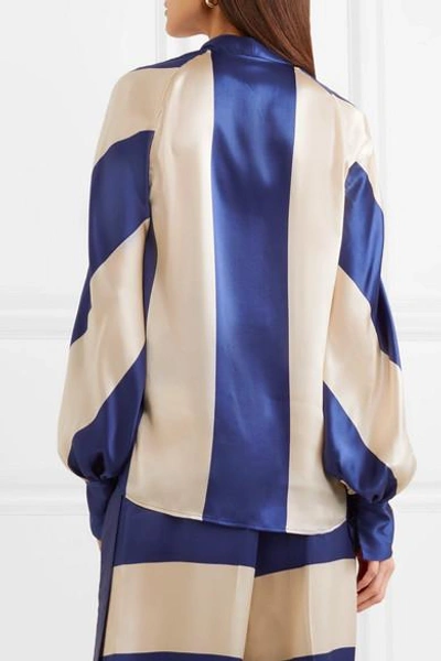 Shop Petar Petrov Striped Silk-satin Blouse In Royal Blue