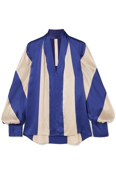 Shop Petar Petrov Striped Silk-satin Blouse In Royal Blue