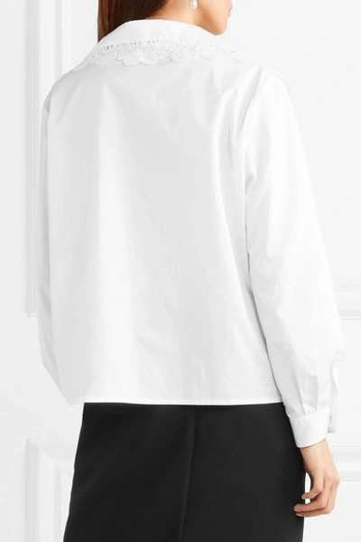 Shop Alessandra Rich Lace-trimmed Cotton-poplin Shirt In White