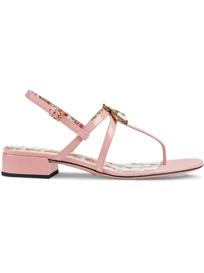 Shop Gucci Patent Leather Sandals With Bee - Pink