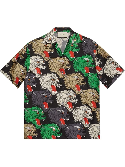 Shop Gucci Panther Face Bowling Shirt - Multicolour