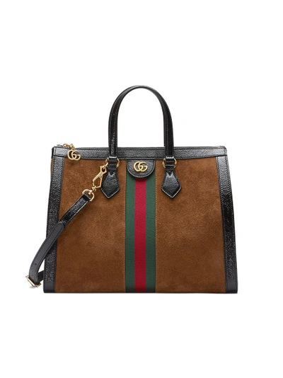 Shop Gucci Ophidia Medium Top Handle Bag In Brown