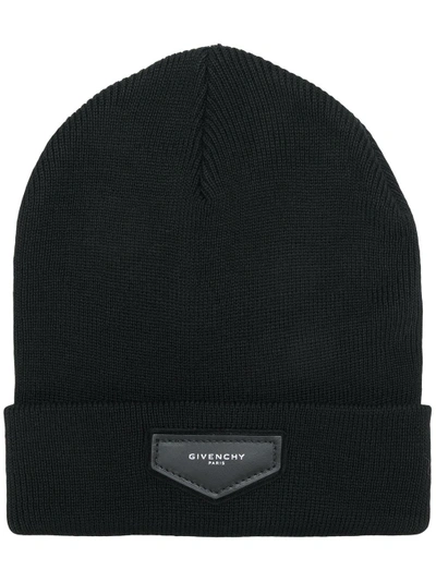 Shop Givenchy Logo Knitted Beanie Hat - Black