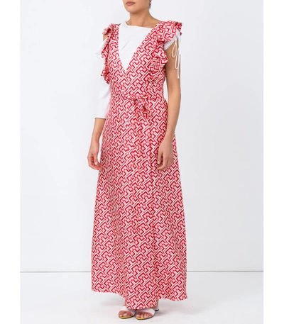 Shop La Doublej Red Wedding Guest Domino-print Cotton Dress