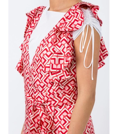 Shop La Doublej Red Wedding Guest Domino-print Cotton Dress