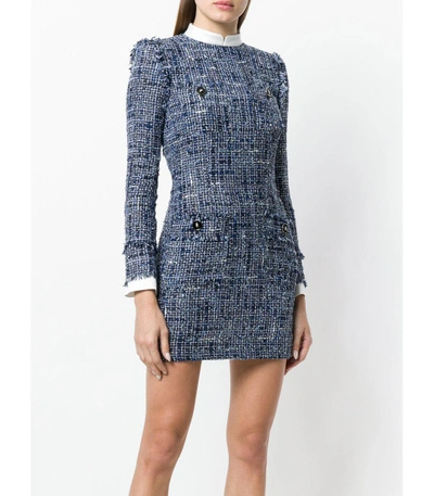 Shop Alessandra Rich Navy Fitted Tweed Dress