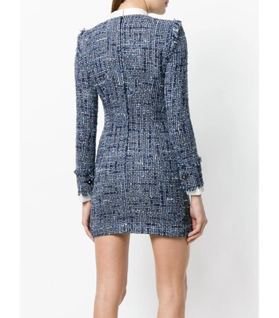 Shop Alessandra Rich Navy Fitted Tweed Dress