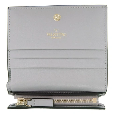 Shop Valentino Grey  Garavani Rockstud French Flap Wallet In Pr6 Past Gr