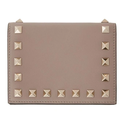 Shop Valentino Pink  Garavani Rockstud French Flap Wallet In P45 Poudre