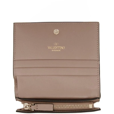 Shop Valentino Pink  Garavani Rockstud French Flap Wallet In P45 Poudre
