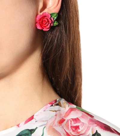 Shop Dolce & Gabbana Rose Clip-on Earrings In Pink