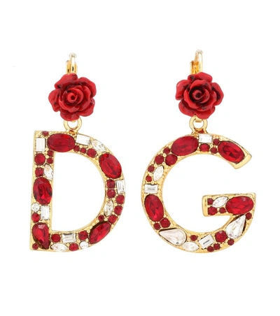 Shop Dolce & Gabbana Crystal-embellished Clip-on Earrings In Red